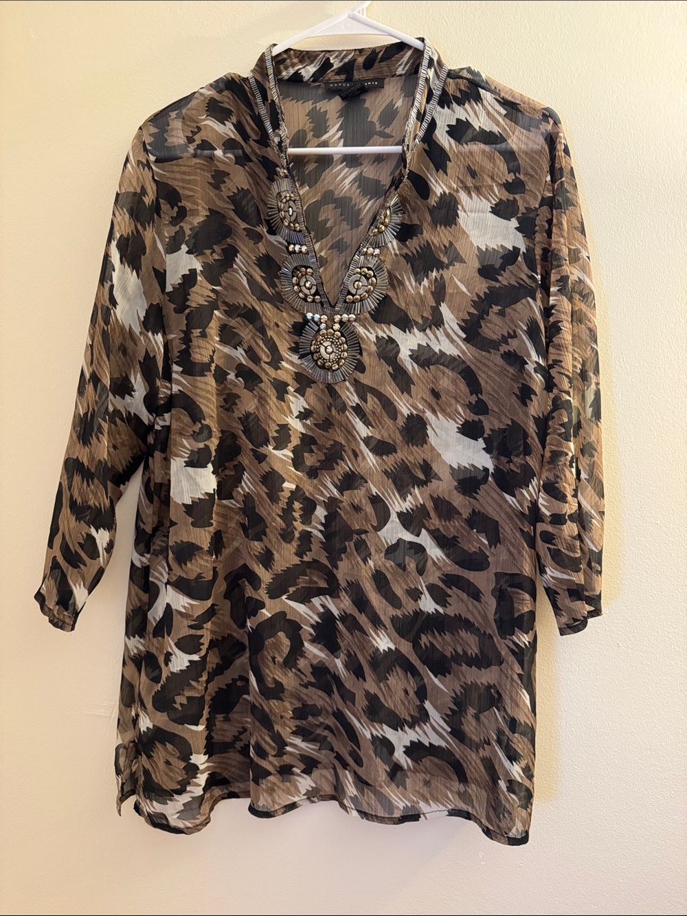 GRACE ELEMENTS Animal Print Beaded Blouse